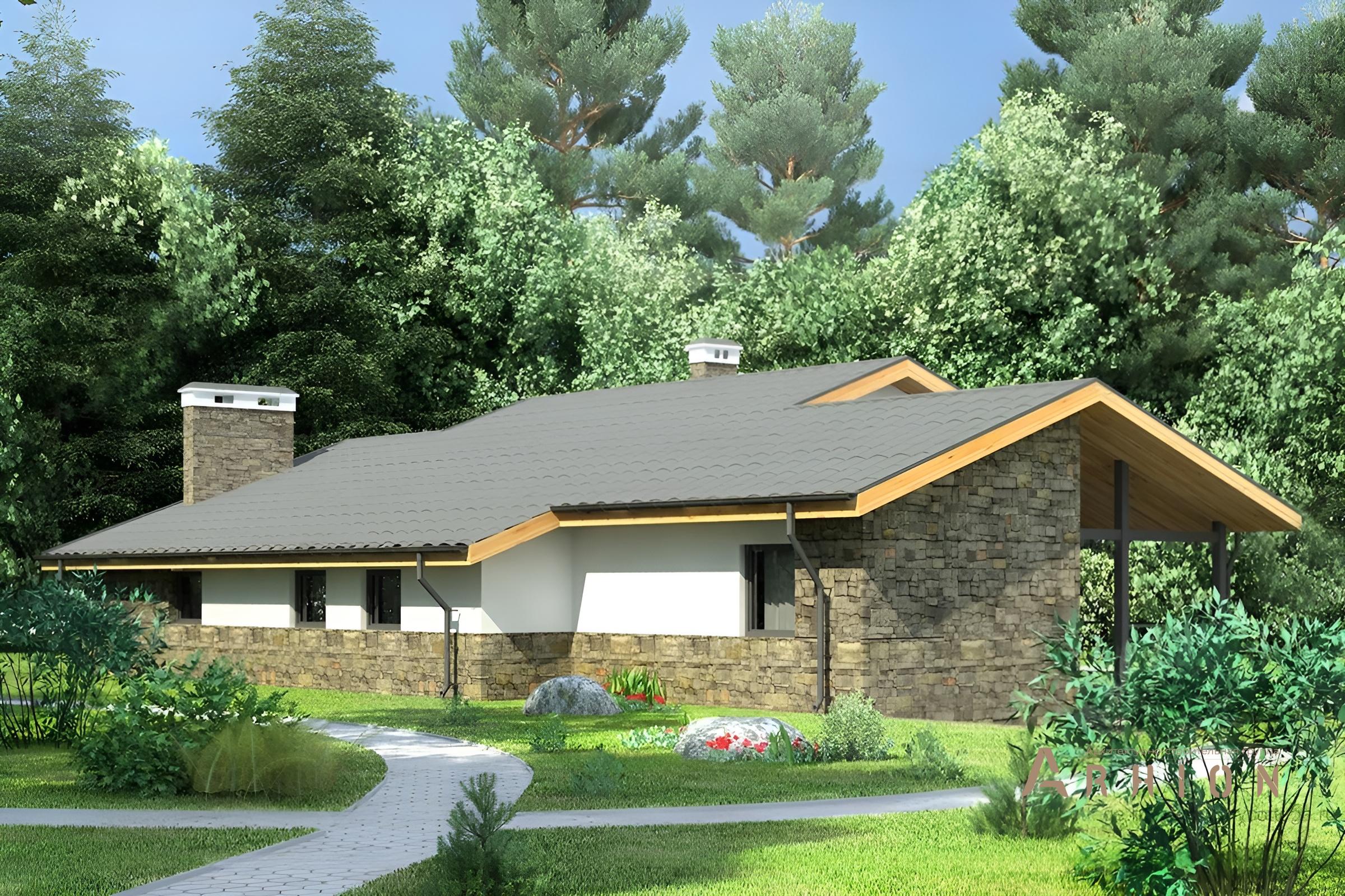 3. Проект одноэтажного дома в альпийском стиле с двускатной кровлей, cp-59-54, площадью - 205 кв